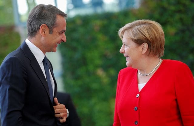 German chancellor angela merkel and greece's prime minister kyriakos mitsotakis meet in berlin